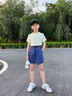 小豬彼特女童速干運(yùn)動短褲夏季假兩件裙褲兒童工裝半身裙夏天裙子女孩夏裝 2240深藍(lán)色 130 cm 曬單實(shí)拍圖