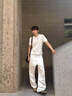 白色微喇潑墨牛仔褲男夏季薄款潮牌痞帥炸街褲子美式高街直筒長褲 白色 【高品質牛仔布】 M （關注優(yōu)先發(fā)貨） 曬單實拍圖