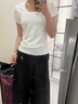 斤慕正肩短袖t恤女2025新款女裝半高領(lǐng)修身顯瘦內搭打底衫外穿白色t恤 乳白色 L 建議105-115斤 曬單實(shí)拍圖