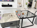 隱河輕奢茶幾客廳家用現代簡(jiǎn)約小戶(hù)型網(wǎng)紅方形玻璃巖板茶幾電視柜組合 金架 橙柜60亮光雪山白+70茶玻 方形亮面巖板 曬單實(shí)拍圖