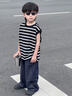 G.DUCKKIDS兒童夏季套裝男童條紋體恤無(wú)袖背心2025新款男孩休閑寬松兩件套潮 條紋圖片色套裝 140 曬單實(shí)拍圖