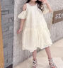 哈羅小黃鴨 HAL.DUCK女童夏裝連衣裙2025新款夏天裙子兒童露肩公主裙小女孩夏季雪紡裙 米色 120 cm 曬單實拍圖
