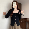 矜持范毛衣女甜美法式修身打底針織衫顯瘦秋冬針織長袖毛衣方領(lǐng)2025 法式甜美黑色上衣 M 85-100斤 曬單實(shí)拍圖