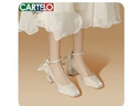 卡帝樂鱷魚 CARTELO 法式婚鞋女士高跟鞋粗跟單鞋 KCC-888-100 杏色 36  曬單實(shí)拍圖