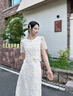 香影小香風(fēng)蕾絲套裝裙子女夏季2025新款重工刺繡白色半身裙兩件套 米白 S 155/80A/85-95斤 曬單實(shí)拍圖