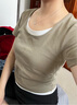 森馬（Semir）短袖t恤女短款假兩件百搭上衣25夏裝顯瘦U領(lǐng)套頭衫109325100015 曬單實(shí)拍圖