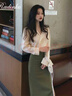 Radinka2025春秋新款智性風(fēng)女神范御姐氣質(zhì)颯套裝女通勤上衣包臀裙子SMY 杏色襯衫+綠色裙 L 曬單實(shí)拍圖