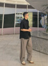 皓頓（HAUT TON）男士休閑褲2025夏季新款寬松直筒褲 奶咖灰 L (170) 曬單實拍圖