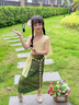 兒童傣族服裝夏季旅拍男女童少數民族服裝西雙版納異域泰國服影樓 【Z001 】女款-黃綠（含腰鏈） 130 cm 曬單實(shí)拍圖