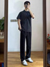 卡圖弛美式潮流微喇休閑褲男夏季黑色高級感寬松痞帥百搭彎刀直筒長褲子 黑色 XL 【建議120-140斤】 曬單實拍圖