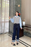 lagogo學(xué)院風(fēng)假兩件針織衫女拉谷谷2025秋季新款繡花條紋長袖上衣 灰藍(lán) L 曬單實(shí)拍圖