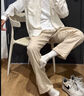 杰雷諾中式復(fù)古苧麻褲子男夏季2025新款寬松闊腿褲國潮垂感直筒休閑褲男 杏色 【苧麻】 XL 適合145-160斤 曬單實(shí)拍圖
