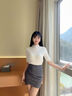 皮爾卡丹（pierre cardin）半高領(lǐng)五分袖內(nèi)搭針織打底衫毛衣女裝春夏2025新款正肩上衣T恤 白色面料短袖夏 輕薄 M 【建議100-110斤】 曬單實(shí)拍圖