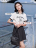 香影短袖t恤女2025夏季新款字母印花正肩學(xué)院黑白撞色POLO衫上衣 米白 T恤 S 曬單實(shí)拍圖