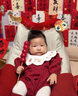 G.DUCKKIDS小黃鴨嬰兒包屁衣春秋長(zhǎng)袖新生兒連體衣女寶寶公主滿月周歲哈衣 酒紅色夏款 加襪子 66cm 尺碼建議0-3個(gè)月8-12斤 曬單實(shí)拍圖