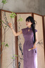 斤慕芙蓉紫色緞面改良旗袍女新中式國(guó)風(fēng)高級(jí)絕美修身氣質(zhì)長(zhǎng)款連衣裙 L(95-105斤) 曬單實(shí)拍圖