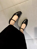 星期六（St&Sat）氣質(zhì)真皮高跟鞋女2025春秋季新款一腳蹬粗跟淺口單鞋復古瑪麗珍鞋 黑色 7cm 36 (230mm) 曬單實(shí)拍圖