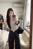 冉藝嵐同款白色防曬卷邊U領薄款長袖T恤衫女裝2025春季短款修身顯瘦別致 白色T 均碼 曬單實拍圖