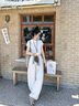 魯雅爾甜美風闊腿褲女夏季薄款慵懶松弛感休閑褲小個子氣質(zhì)直筒速干褲 白色 M 曬單實拍圖