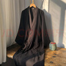 夏季中國風(fēng)純棉漢服長袍家居睡袍漢元素古風(fēng)大碼禪服內(nèi)搭純色浴袍 135厘米加長黑色色縐布長袍 XL（推薦體重210斤以下） 曬單實拍圖