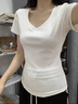 允橘白色短袖女t恤純棉新款2025年上衣正肩顯瘦修身夏季小個(gè)子v領(lǐng)體恤 基礎款白色V領(lǐng)短袖 S 【建議75-90斤】 曬單實(shí)拍圖