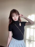 嘉麗薇短袖t恤女夏2025新款黑色韓版鏤空半高領(lǐng)t恤女正肩小個子緊身上衣 黑色【半高領(lǐng)鏤空】 XL ( 114-125斤 ) 曬單實拍圖