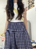 貞喜氣小眾設計感兩穿半身裙女新款抹胸背心裙法式a字傘裙藍色格子裙子 L碼 曬單實(shí)拍圖