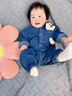 G.DUCKKIDS嬰兒衣服春裝長袖兒童裝百天男寶寶牛仔連體衣帥氣哈衣春秋款幼兒 深藍(lán)色 73cm 建議年齡7-9個(gè)月 曬單實(shí)拍圖
