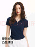森馬（Semir）polo衫女短款收腰翻領(lǐng)襯衫25夏刺繡涼感緊身T恤辣妹109325115005 曬單實(shí)拍圖