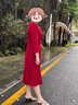 愛(ài)特愛(ài)（EITIE）精致紅玫瑰氣質(zhì)收腰長(zhǎng)袖連衣裙2025秋季新款紅色A字裙C2507834 龐貝紅61 L (165) 曬單實(shí)拍圖