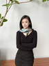 瑪麗亞·古琦（MARJA KURKI）送媽媽生日禮物雙面異色真絲方巾桑蠶絲絲巾女禮盒裝花邊木藍綠 曬單實拍圖