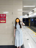 MsShe【條紋綁帶收腰連衣裙】大碼女裝2025夏裝胖mmV領襯衫長裙子 【印花梭織】水晶藍色25年8月20日到貨 2XL 曬單實拍圖