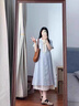 朗茵孕婦連衣裙夏季2025新款韓版寬松甜美條紋單排扣蕾絲假兩件中長款 藍色連衣裙 XL建議130-145斤 曬單實拍圖