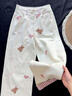 乖甜星美式復(fù)古蝴蝶結(jié)刺繡牛仔褲女2025夏季新款高腰寬松顯瘦闊腿直筒褲 米白色 L 曬單實(shí)拍圖