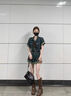 佐敘牛仔連體褲港風(fēng)卷邊短褲女夏季甜酷復(fù)古收腰顯瘦闊腿褲連衣褲套裝 深藍色 M （90-105斤）贈送皮帶 曬單實拍圖