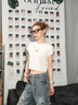 Calvin KleinJeans25春夏新款女士簡(jiǎn)約刺繡時(shí)尚ck辣妹正肩羅紋短袖T恤47AB212 101-象牙白 XS 曬單實(shí)拍圖