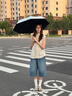 布爾享可愛卡通晴雨兩用自動(dòng)雨傘折疊女遮陽傘女防紫外線學(xué)生防曬太陽傘 三折自動(dòng)-蘋果小黑貓 8骨 曬單實(shí)拍圖