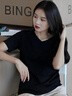 真維斯（JEANSWEST）短袖女2025夏季新款V領(lǐng)正肩純棉T恤顯瘦百搭休閑純色打底上衣女 曬單實(shí)拍圖