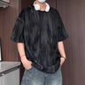 衣然呈品美式復古扎染潑墨短袖t恤男夏季潮牌ins寬松重磅上衣休閑半袖體恤 黑色 L 【建議120-135斤】 曬單實(shí)拍圖
