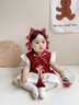 迪士尼（Disney）童裝周歲禮服女寶寶夏季嬰兒衣服0-6個月百日宴衣服新生兒抓周服 紅色 80cm 碼適合9-12月(75-85cm) 曬單實拍圖