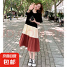 2025韓版T恤連衣裙拼接撞色女學(xué)生寬松大碼時(shí)尚洋氣中長(zhǎng)款 磚紅色 L 曬單實(shí)拍圖