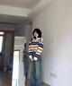 芭芙達(dá)妮秋裝新款慵懶風(fēng)彩虹條紋針織衫女毛圈拉鏈毛衣開衫外套翻領(lǐng)春秋女 彩色條紋 M 建議95-105斤 曬單實拍圖