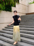 HECO【纖腰】新中式國風2025夏季新品涼感收腰側扣針織短袖T恤女 黑色（半高領） M 曬單實拍圖