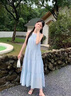 棉致扎染系帶掛脖吊帶連衣裙女夏季2025新款氛圍感海邊度假風(fēng)長裙子 藍(lán)色連衣裙 L 建議110-120斤 曬單實(shí)拍圖