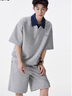 OEMG 少年感運動(dòng)休閑polo套裝男夏季潮牌寬松休閑t恤衫短褲穿搭兩件套 灰色 XL [建議110-130斤] 曬單實(shí)拍圖