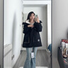 鴨鴨（YAYA）羽絨服女中長(zhǎng)款2025冬季新款加厚連帽工裝撞色韓版派克服保暖外套 黑色 S 曬單實(shí)拍圖