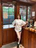 查爾斯桃心線(xiàn)條狗印花美式重磅短袖t恤男女夏季新款純棉圓領(lǐng)情侶 本白 L 曬單實(shí)拍圖