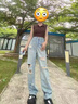 俞兆林（YUZHAOLIN）美式闊腿破洞牛仔褲女2025春夏季新款時(shí)尚高腰磨破乞丐直筒褲子 淺藍(lán)色長褲 M 建議95-105斤 曬單實(shí)拍圖