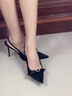 多菲尼森法式?jīng)鲂?025夏季新款緞面高跟鞋女細跟蝴蝶結氣質(zhì)尖頭單鞋包頭 黑色 9cm 37 （尺碼偏?。?曬單實(shí)拍圖