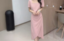 品彩（PinCai）連衣裙女夏季法式方領(lǐng)收腰短袖連衣裙修身開(kāi)叉中長(cháng)裙子P52Q065 曬單實(shí)拍圖